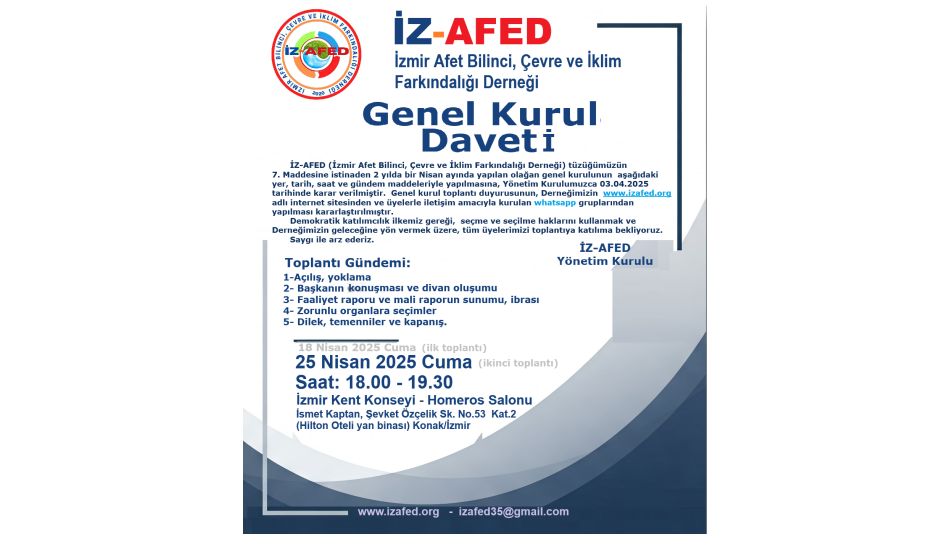 İZ-AFED Derneği 3. Olağan Genel Kurul İlanı